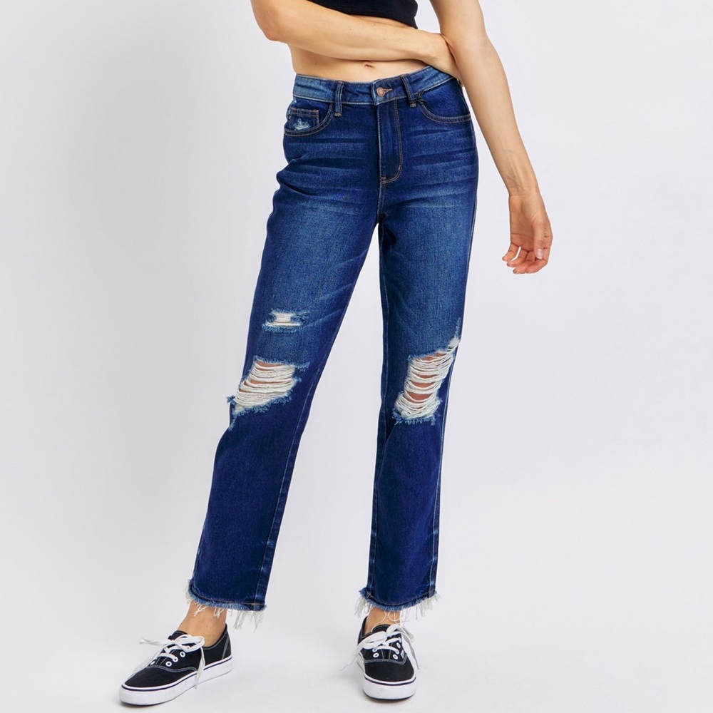 High-Waisted Rigid Magic Heavy Destroy Straight Leg Jeans